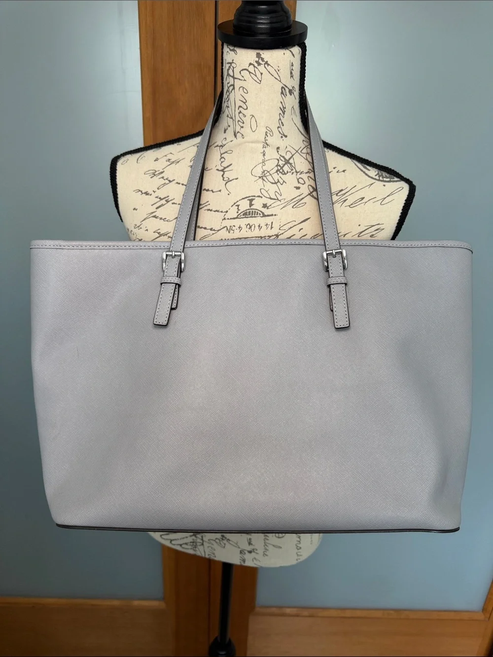 Michael Kors Light Gray Saffiano Tote with MK Charm